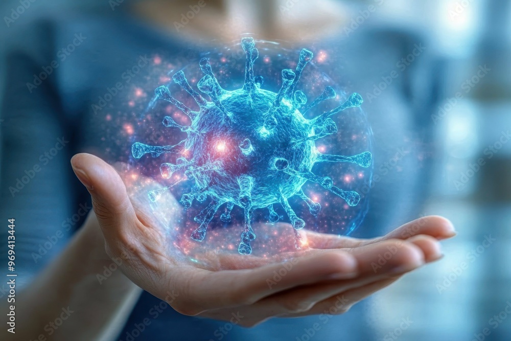 Aufkleber hologram of a computer virus spreading like a digital wildfire through a network.