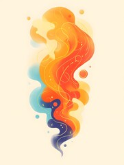 Abstract Orange and Blue Swirls with Yellow Lines