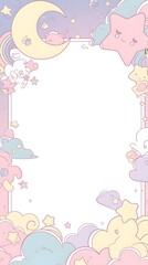 Cute Pastel Sky with Clouds  Stars and Moon Illustration Frame