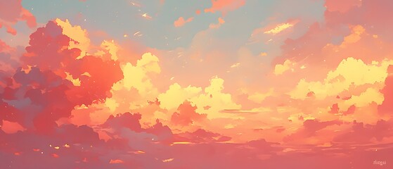 Obraz premium Sunset Sky with Pink and Yellow Clouds