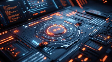 Abstract 3D rendering of a digital interface with interactive elements, illustrating an advanced design concept