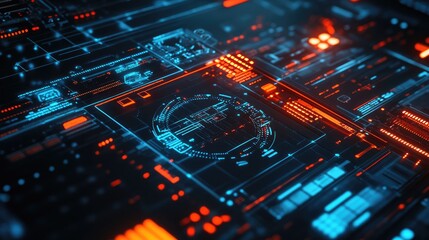 Obraz premium Abstract 3D rendering of a digital interface with interactive elements, illustrating an advanced design concept