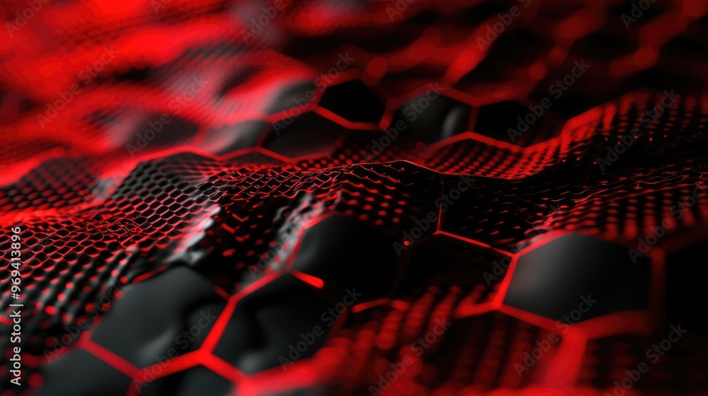 Aufkleber abstract background of flowing hexagonal shapes in shades of red and black, symbolizing modern digit