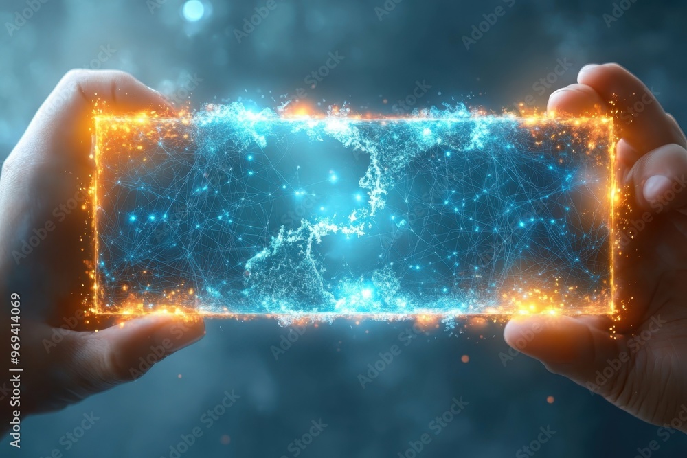 Aufkleber hologram of virtual network collapsing symbolizing a major breach in infrastructure.