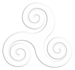 Celtic symbol, triskele, white. Celtic knot symbol resembling a plaster ornament for use in St. Patrick's Day designs.