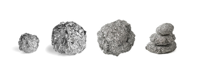 Aluminum Foil Ball Isolated, Wrinkled Aluminium Sphere, Crumpled Tin Material, Abstract Tinfoil Object