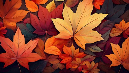 Fototapeta premium autumn maple leaves. vibrant and colorful arrangement of autumn leaves. autumn leaves background. leaves background