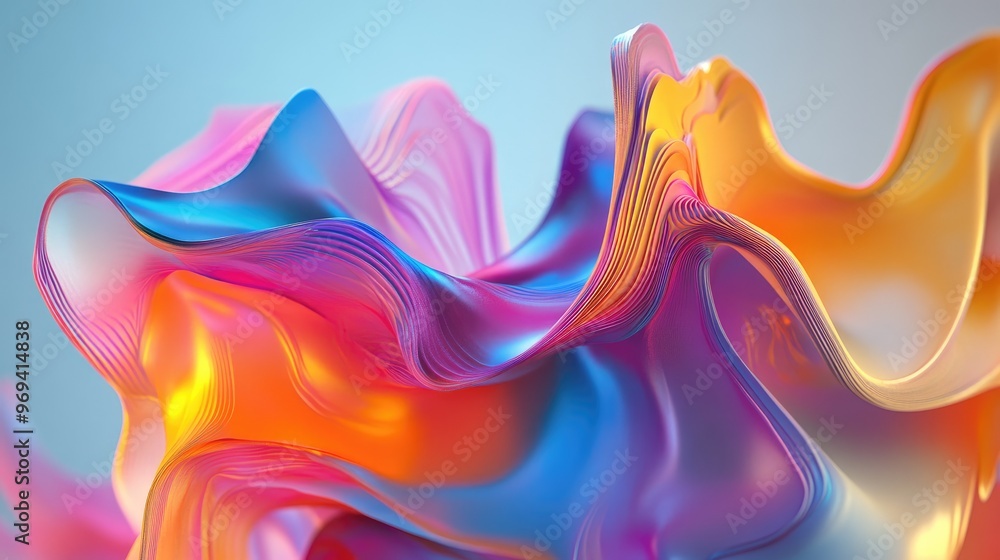 Poster an abstract 3d model with colorful, flowing shapes, representing advanced visual effects and digital