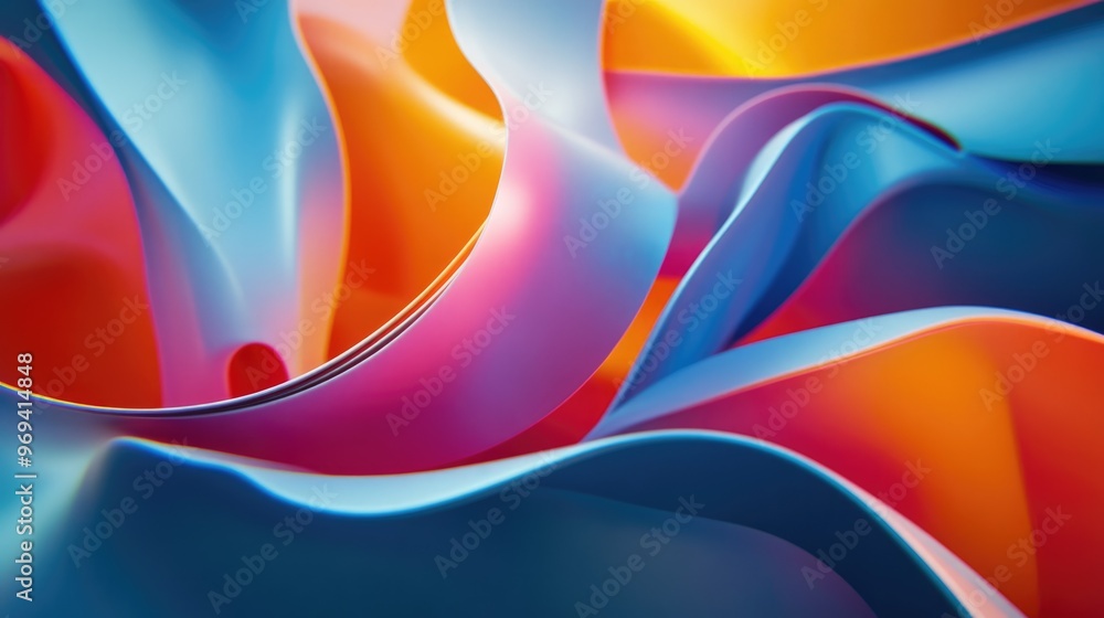 Poster an abstract 3d model with colorful, flowing shapes, representing advanced visual effects and digital
