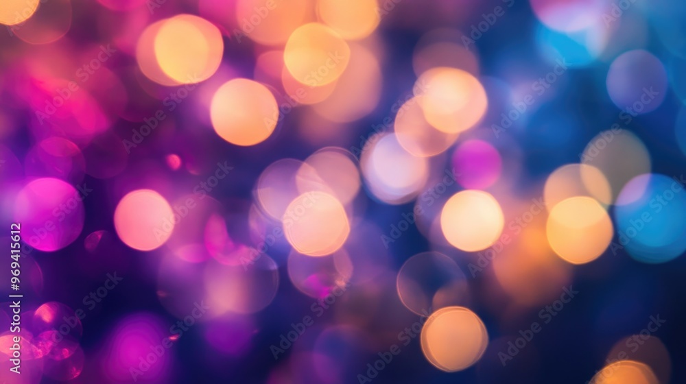 Poster an abstract photo of bokeh light effects, with blurred colorful lights creating a dreamy background