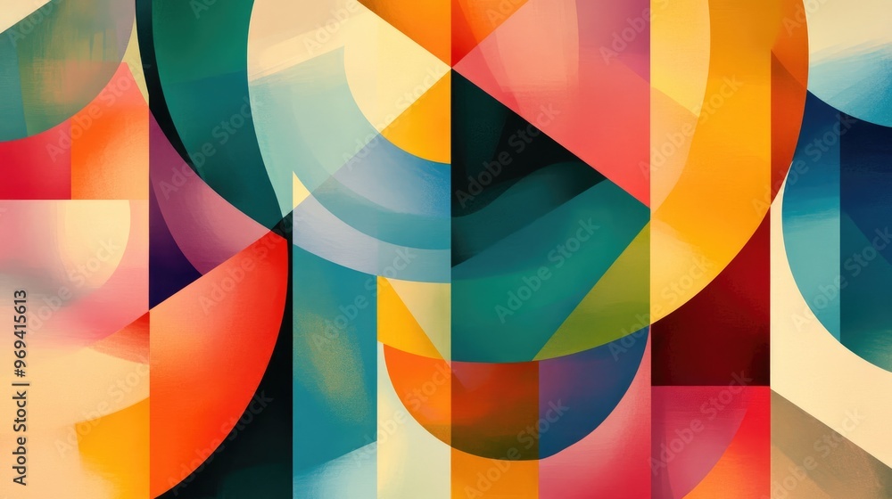 Aufkleber an abstract pattern of overlapping geometric shapes in bright colors, evoking a sense of creativity 