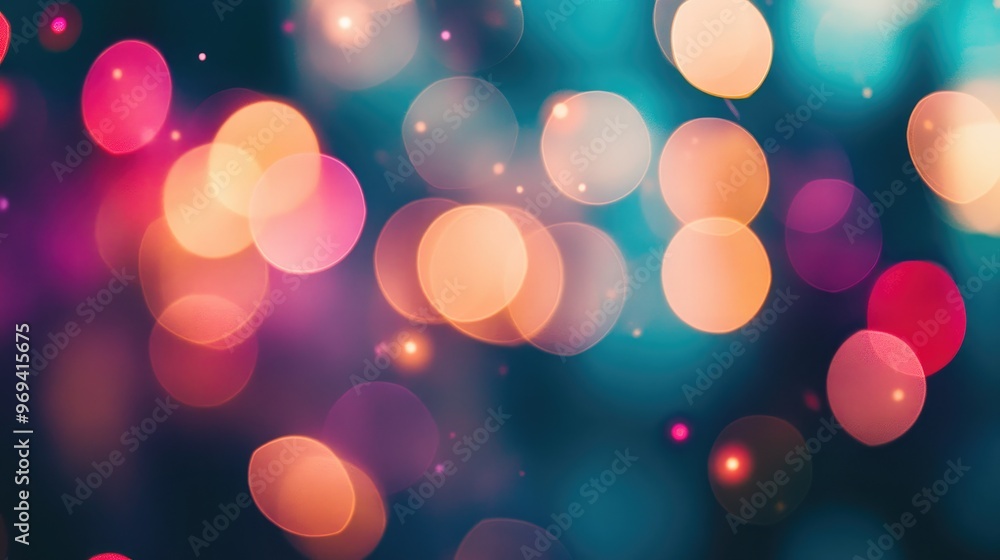 Poster an abstract photo of bokeh light effects, with blurred colorful lights creating a dreamy background