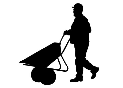 recommend clip art: Worker in helmet at construction site on a white background