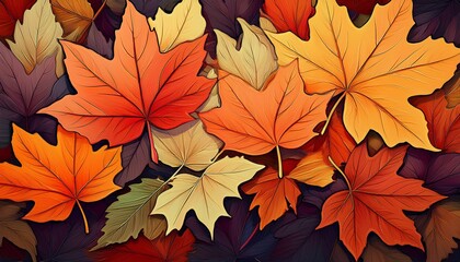 Fototapeta premium autumn maple leaves. vibrant and colorful arrangement of autumn leaves. autumn leaves background. leaves background