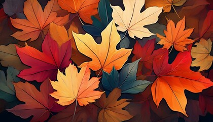 Fototapeta premium autumn maple leaves. vibrant and colorful arrangement of autumn leaves. autumn leaves background. leaves background