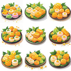 A platter of Thai desserts, including luk chup and thong yip