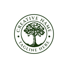 Abstract vibrant tree logo design, root vector - Tree of life logo design inspiration isolated on white background. editable tree round shape emblem logo design.