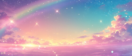Fototapeta premium Dreamy Pastel Sky with Rainbow and Stars