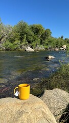 Steeping tea on a rock next to the Kern River in California.