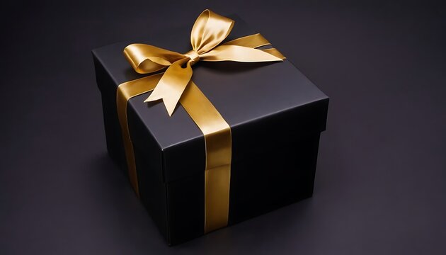Gift box and golden confetti on black background,a black box with a gold ribbon,gift certificate or card, gold - metal, gold colored, interior decor, ribbon - sewing item, party - social event,952