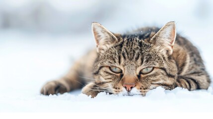 Fototapeta premium Portrait of a cat outdoors on a white background 