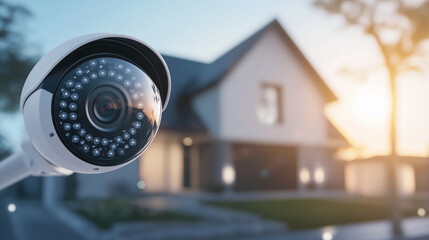 A visual layout of a modern home security system, highlighting the placement of IP video surveillance cameras for comprehensive coverage. photo