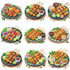 A platter of mixed Thai street food skewers