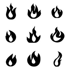 Set of hand drawn vector icons. Fire warning sign.