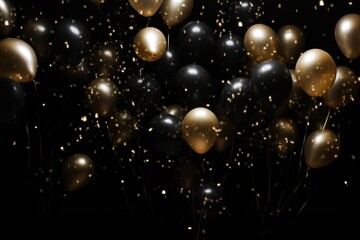 Golden balloons on a black background backgrounds night illuminated.