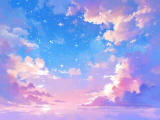 Obraz premium Pink and Blue Sunset Sky with Stars