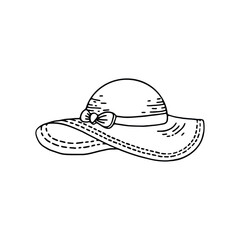 hand-drawn illustration of a wide-brimmed hat with a bow.