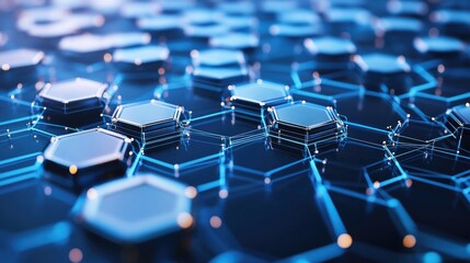 Obraz premium Digital hexagonal shapes connected by lines, illustrating network connectivity and digital communication