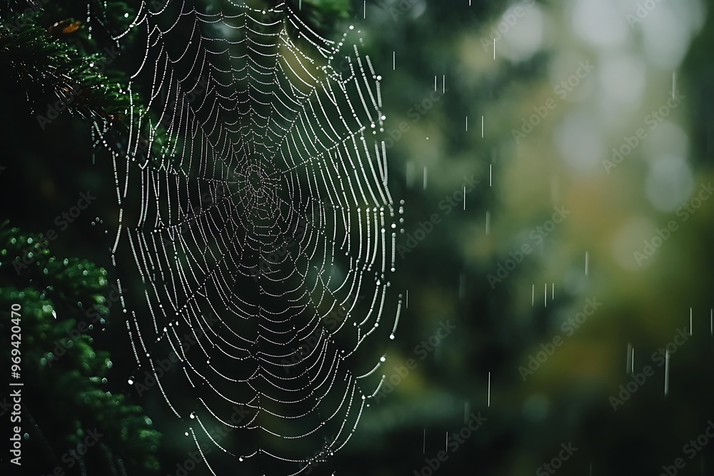 Poster spider web with dew drops