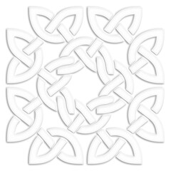 Sign with celtic knots, white. Celtic knot symbol resembling a plaster ornament for use in St. Patrick's Day designs.
