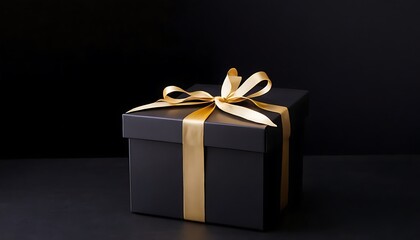Gift box and golden confetti on black background,a black box with a gold ribbon,gift certificate or card, gold - metal, gold colored, interior decor, ribbon - sewing item, party - social event,734