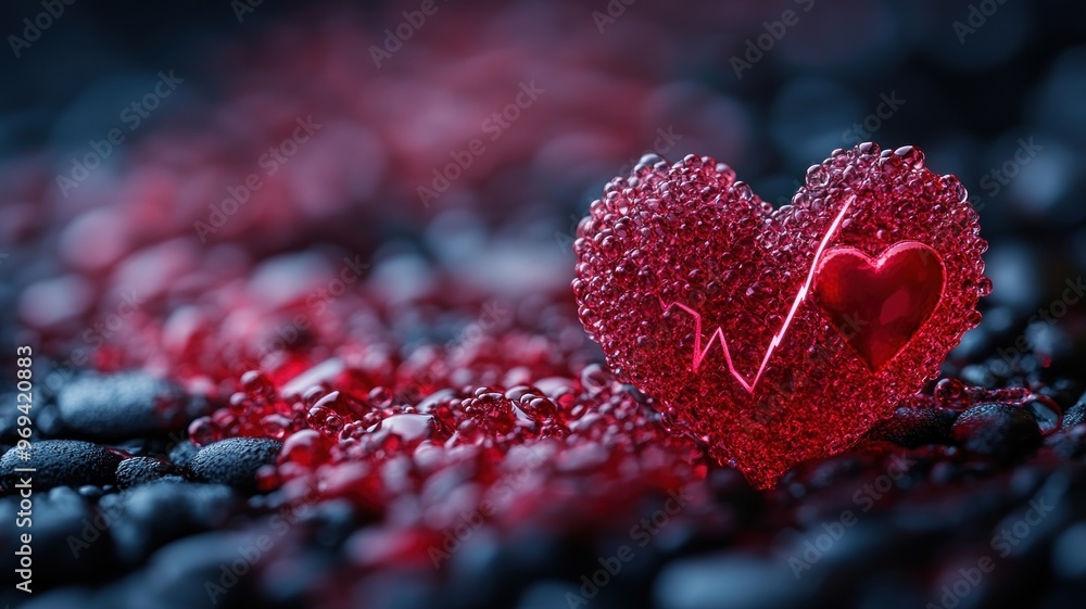 Poster A heart-shaped object with a heartbeat line on a textured surface.