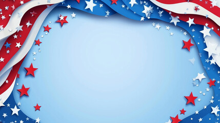 Fototapeta premium Patriotic Labor Day banner with stars and stripes on blue background