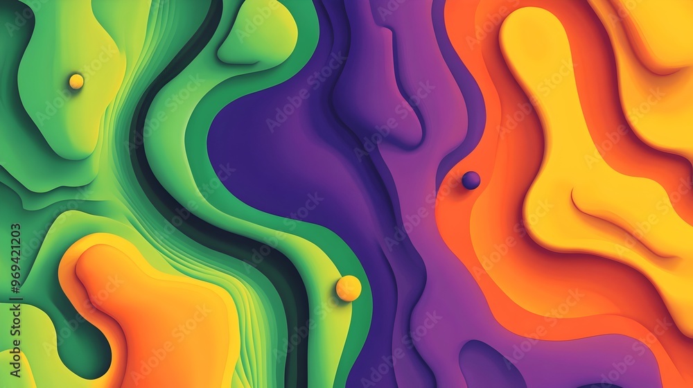 Poster vibrant abstract fluid shapes in harmonious multicolored composition