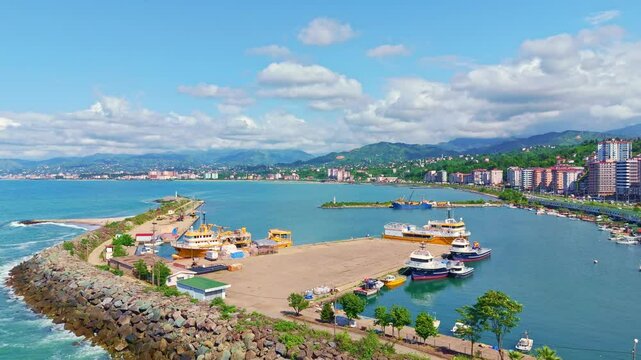 Arafly view a beach with boats and.