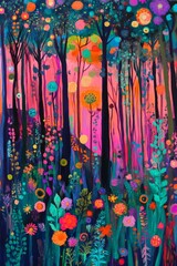 An enchanting depiction of a fairyland landscape, with a winding road pathway leading through a magical forest adorned with sparkling enchantments and mystical creatures