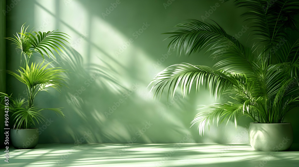 Aufkleber a serene indoor space with green plants and soft light creating a calming atmosphere.