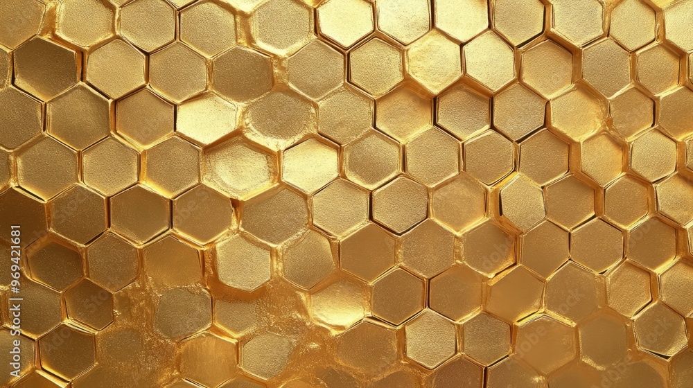 Poster honeycomb wallpaper pattern with subtle shades of gold, creating an elegant and sophisticated backgr