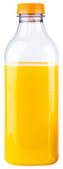 Orange juice bottle. Organic orange or lemon juice in plastic or glass bottle. One gallon or liter cold Juice for smoothie. Fresh fruit juice for drinking cocktail. Vitamin citrus tropical lemonade