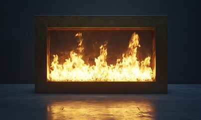 Fototapeta premium Fireplace with wood fire, modern design 