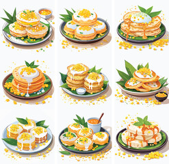 A serving of Thai coconut pancakes (Kanom Krok) with corn kernels