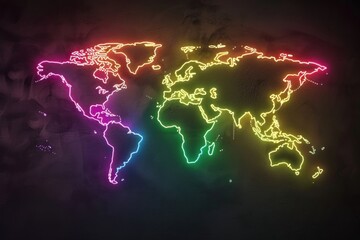 Naklejka premium World map light neon thunderstorm.