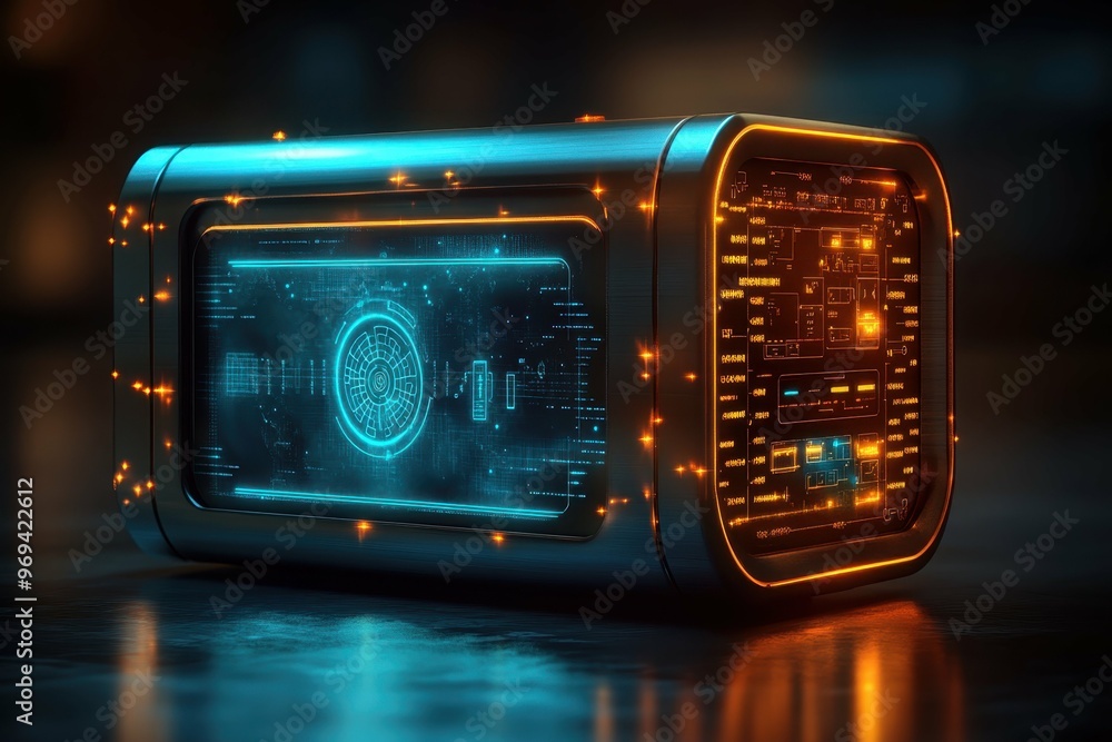 Aufkleber a futuristic digital safe box with biometric access controls symbolizing secrets hidden within traff