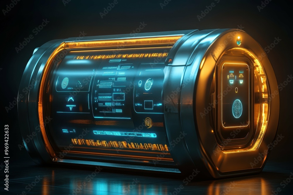 Aufkleber a futuristic digital safe box with biometric access controls symbolizing secrets hidden within traff