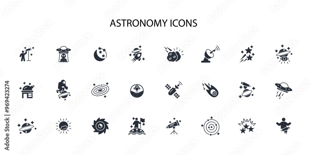 Poster astronomy icon set.vector.editable stroke.linear style sign for use web design,logo.symbol illustrat