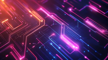Fototapeta premium Vibrant Neon Futuristic Abstract Digital Technology Backdrop with Glowing Geometric Patterns